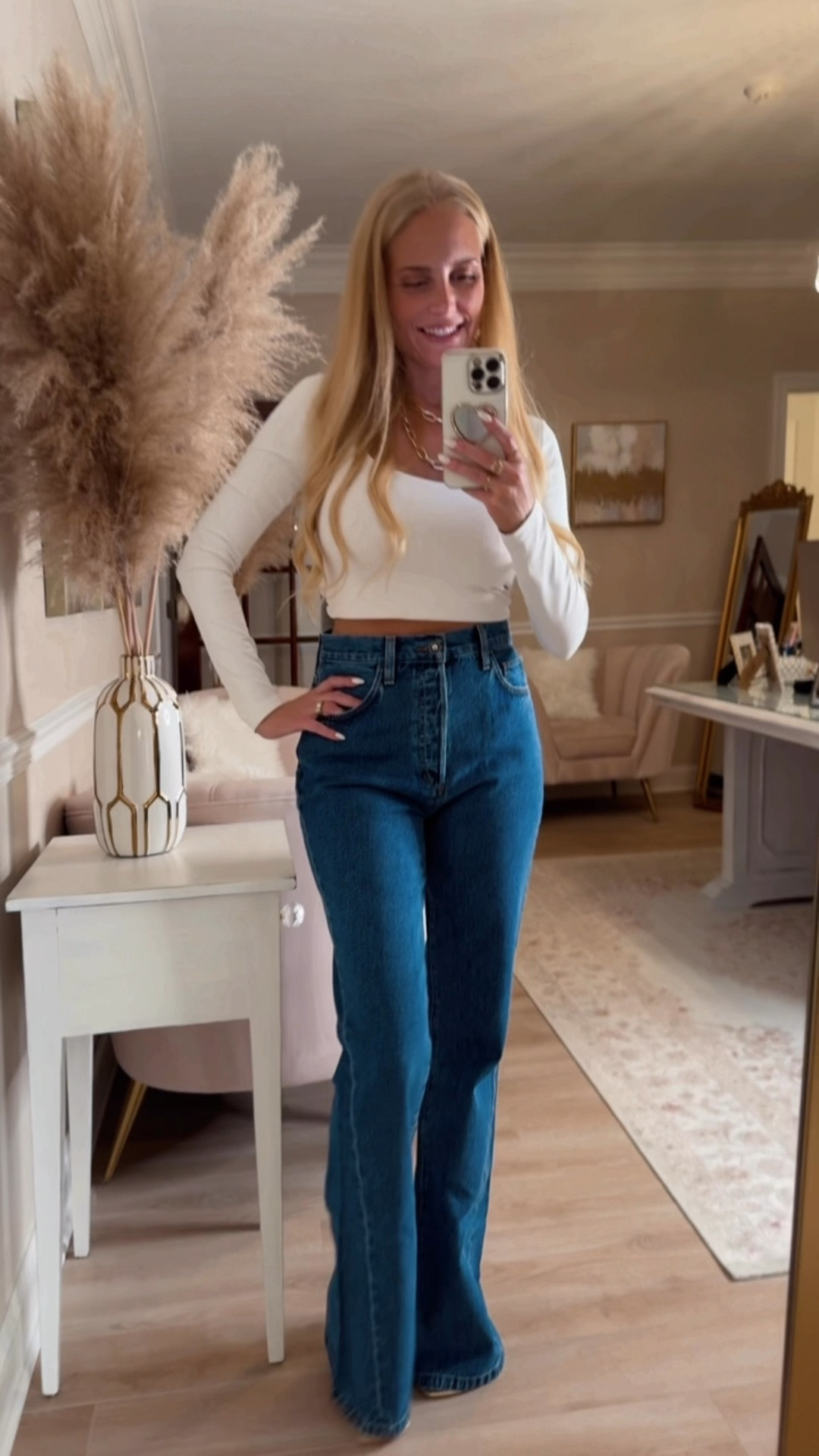 The cutest wide leg jeans in a nice medium to dark wash. Wearing a size 27.

#LTKStyleTip #LTKSeasonal