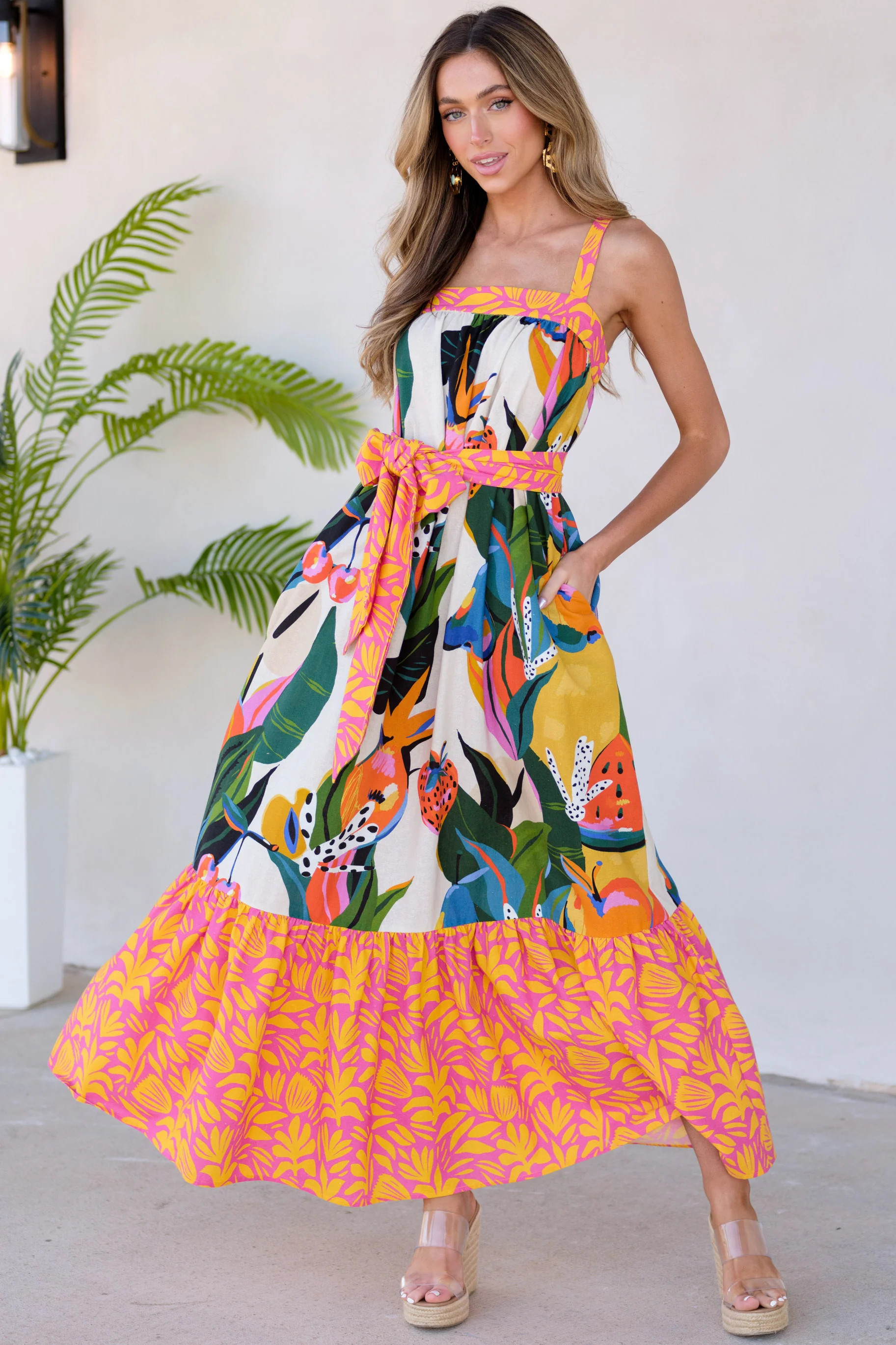 Sensational Flair Ivory Multi Print Maxi Dress | Red Dress 