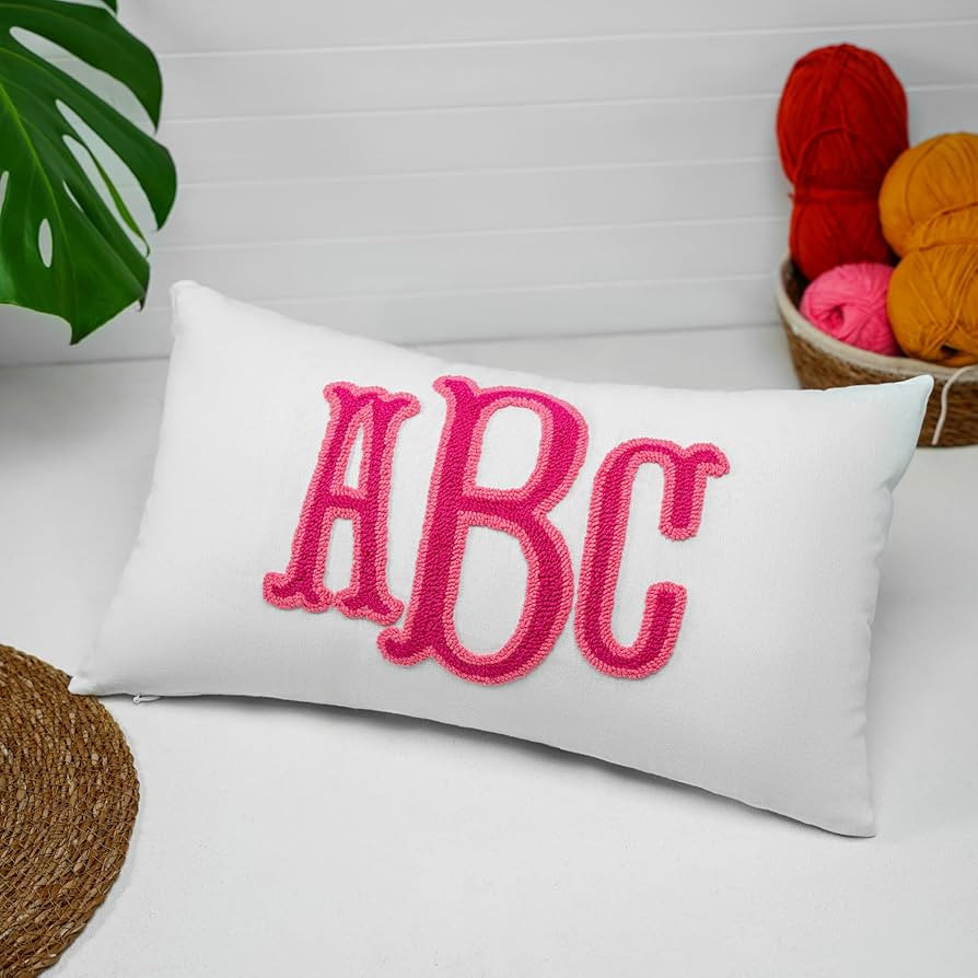 Monogrammed Pillow, Custom Wedding Gift Punch Needle Embroidered Pillow, Personalized Monogram Gi... | Amazon (US)