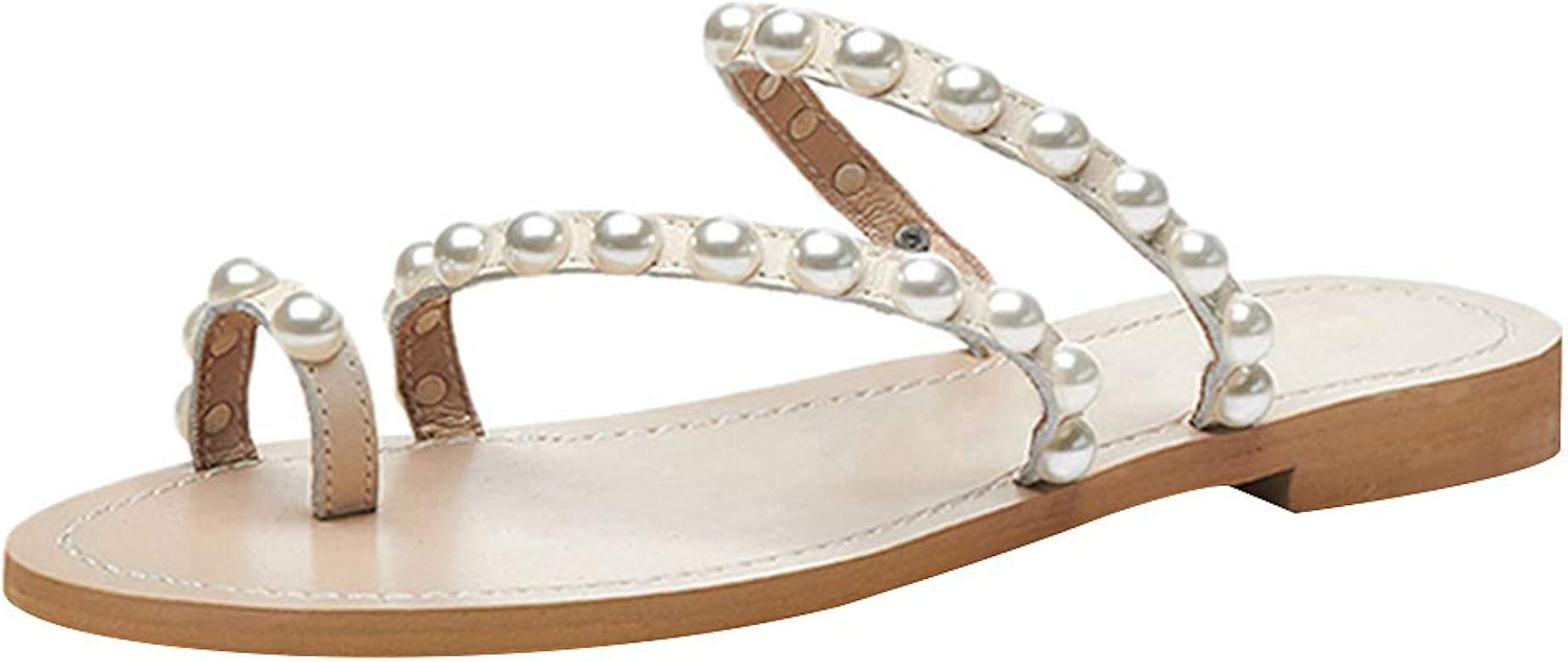 Women's Bohemia Pearls Toe Ring Sandals/Slippers Summer Flat Flip Flops Beach Shoes | Amazon (US)