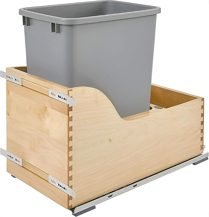 Rev-A-Shelf Pullout Trash Can for Kitchen Cabinet, Single 35 Qt Bin with 12" Wood Frame - Large G... | Amazon (US)