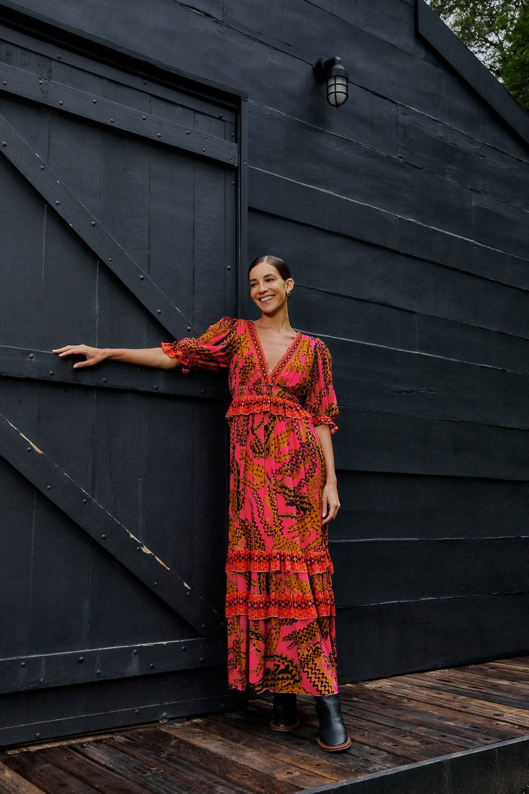 Pink Croco Short Sleeve Maxi Dress | FarmRio (US)