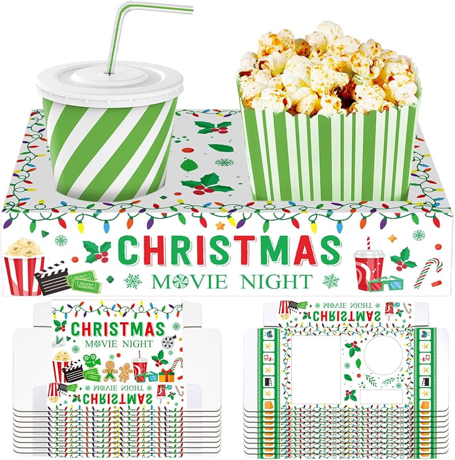 20 Pcs Christmas Movie Night Supplies Movie Night Paper Snack Trays Popcorn Candy Holder Theater ... | Amazon (US)