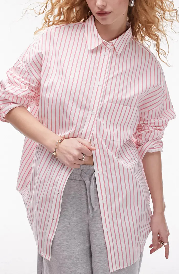 Topshop Oversize Stripe Cotton Button-Up Shirt | Nordstrom | Nordstrom