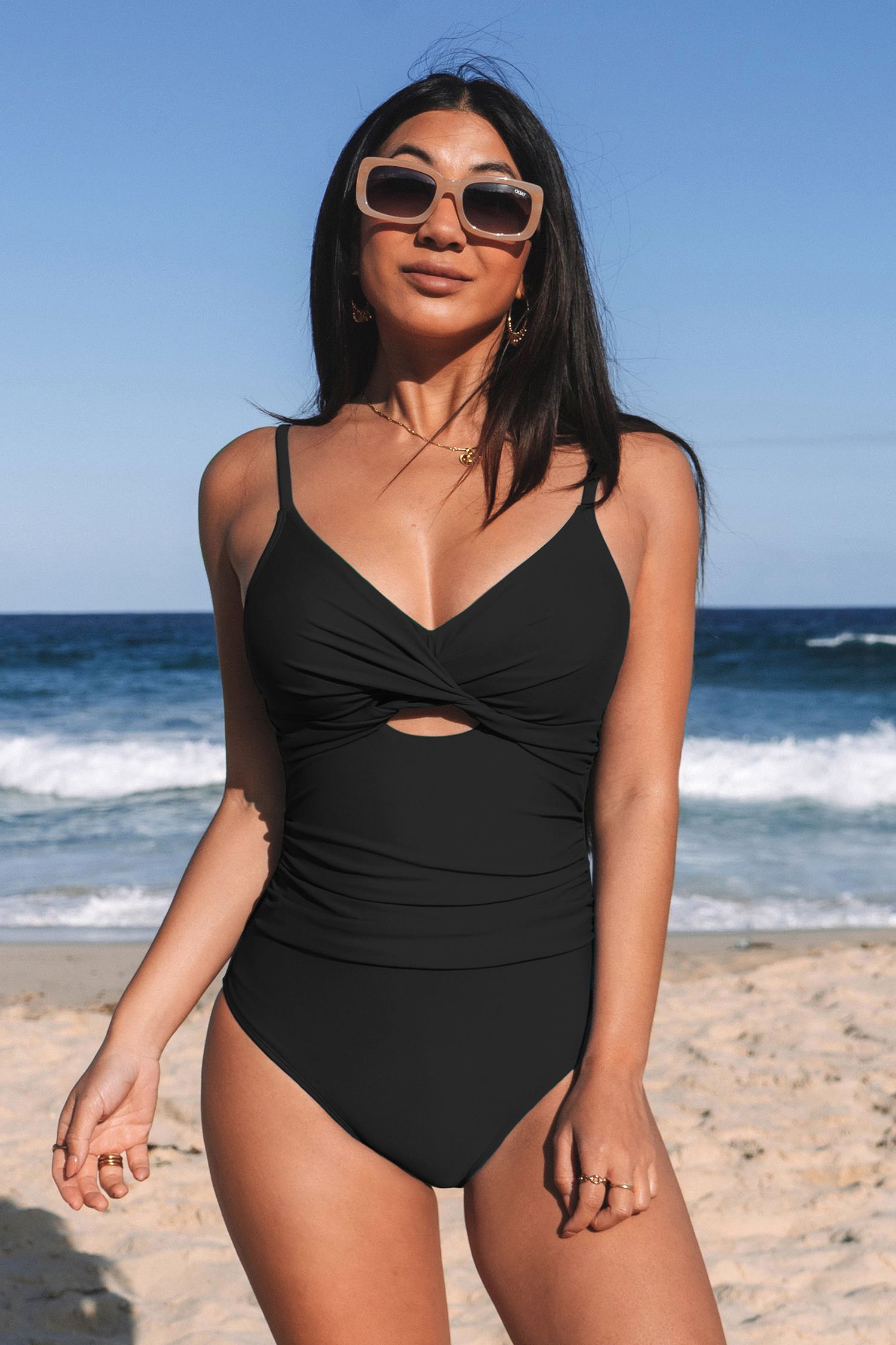 Timeless Black Ruched One-Piece | Cupshe US