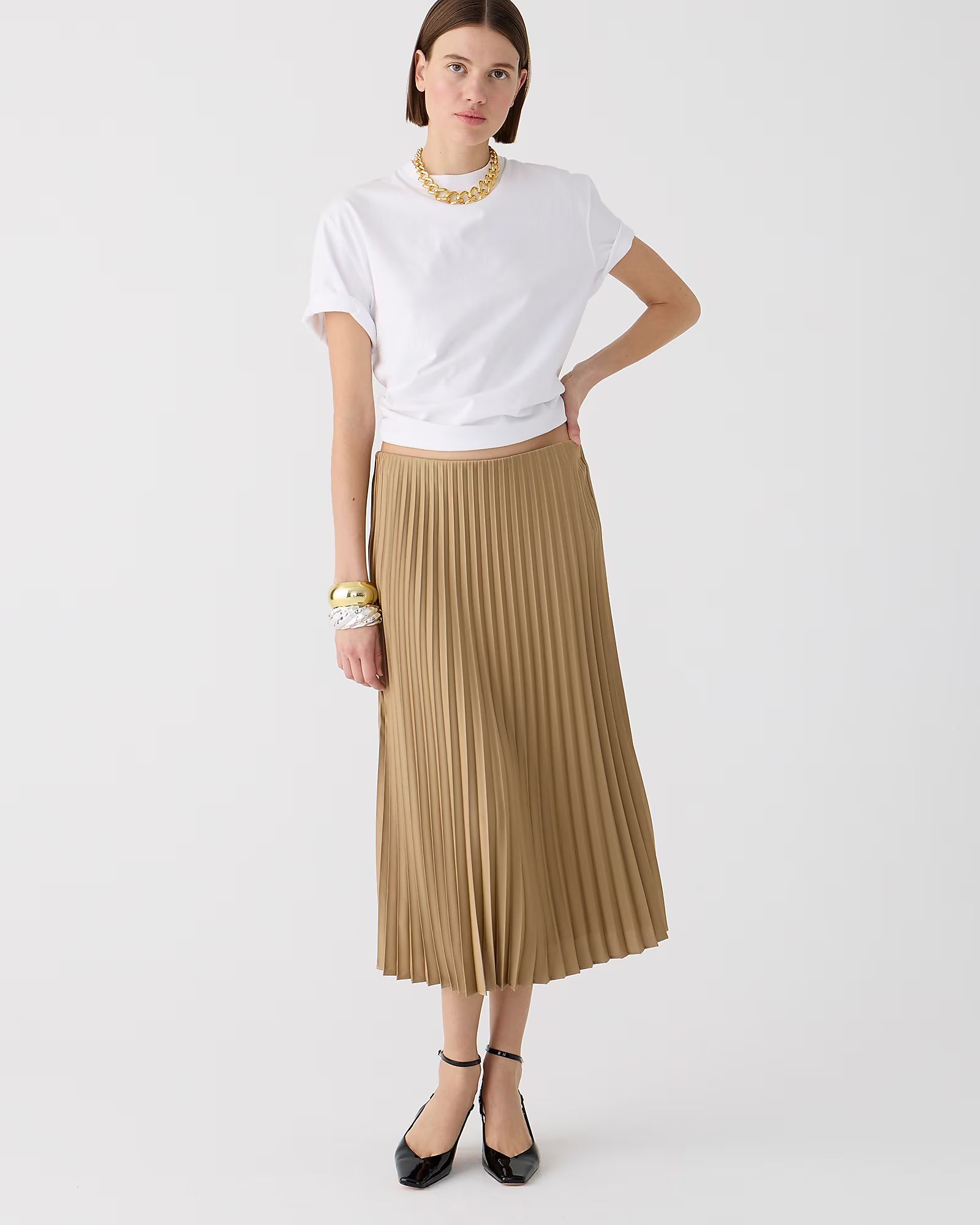 Pleated pull-on midi skirt | J.Crew US