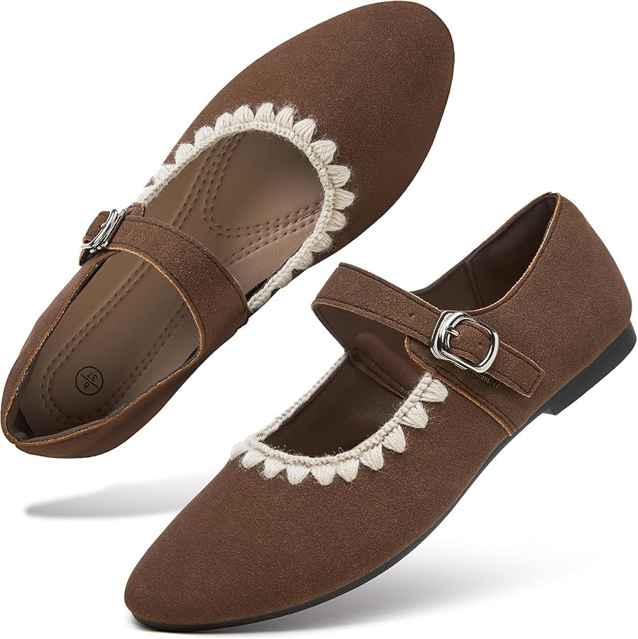 hash bubbie Women's Mary Janes Flats Shoes Black Ballet Flats Memory Foam Dress Shoes with Strap | Amazon (US)