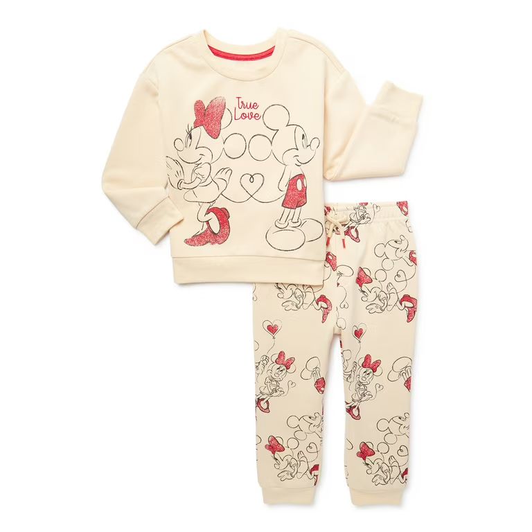 Disney Toddler Mickey and Minnie Sweethearts Valentine’s Day Crewneck Sweatshirt and Joggers Se... | Walmart (US)