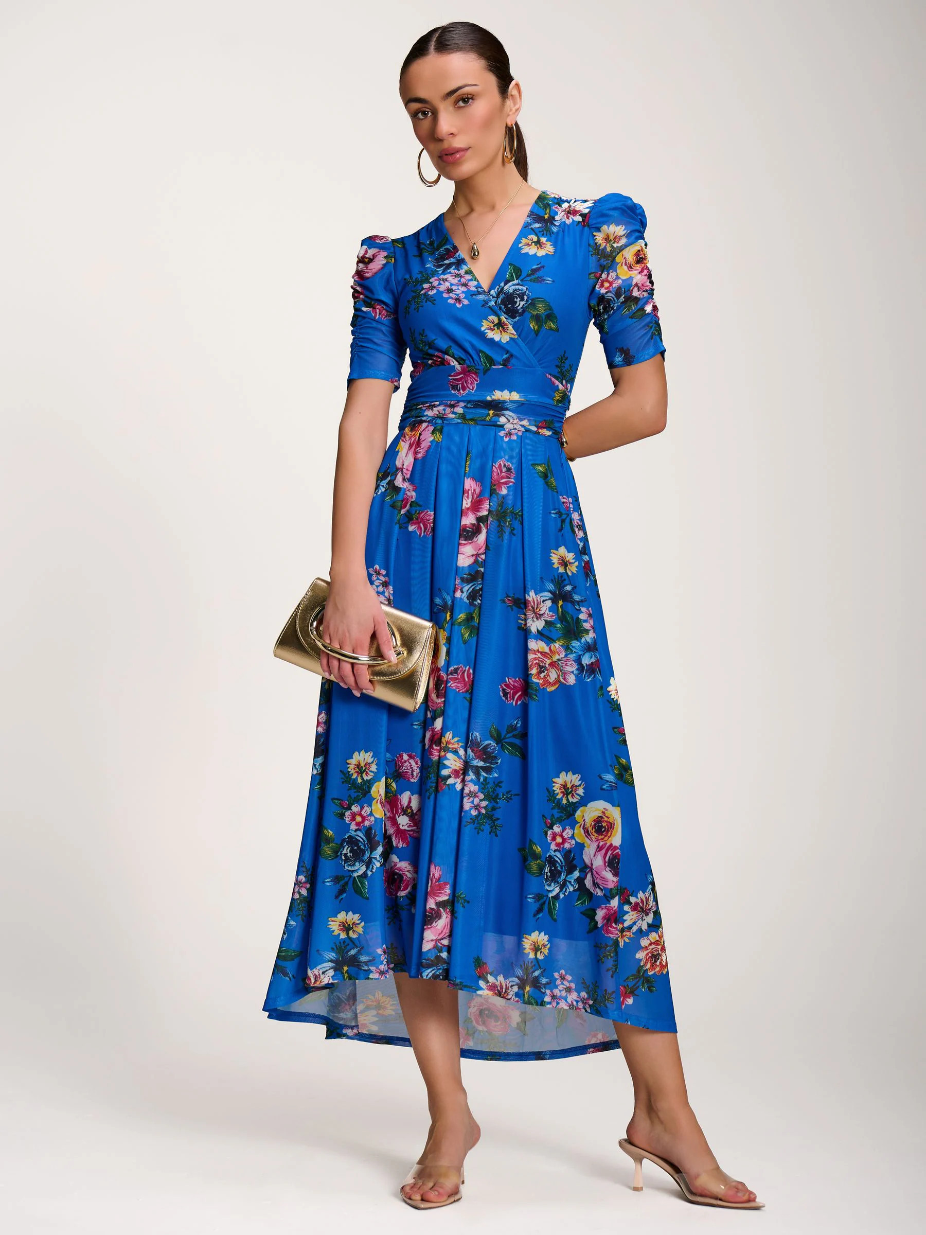 Jolie Moi Jolie Moi Blue Floral Print Mesh Maxi Dress | Next US