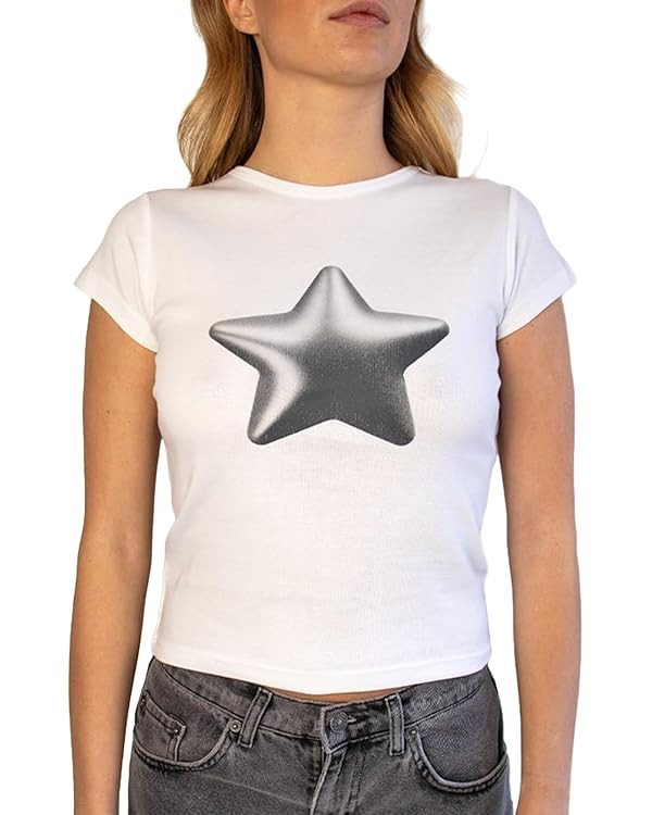 Fabumily Women Graphic Tees Cute Crop Tops Y2k Crewneck Short Sleeve T-Shirts Teens Summer Tops C... | Amazon (US)