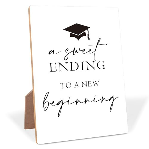 A Sweet Ending To A new Beginning Sign, Minimalist Graduation Party Sign, Graduation Dessert Table Sign, Graduation Centerpieces for Tables, Buffet Decor, Graduation Party Supplies,8 | Amazon (US)
