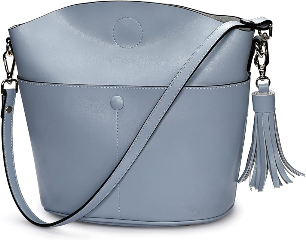 S-ZONE Women Small Cow Split Genuine Leather Crossbody Bucket Bag Shoulder Purse Handbag | Amazon (US)