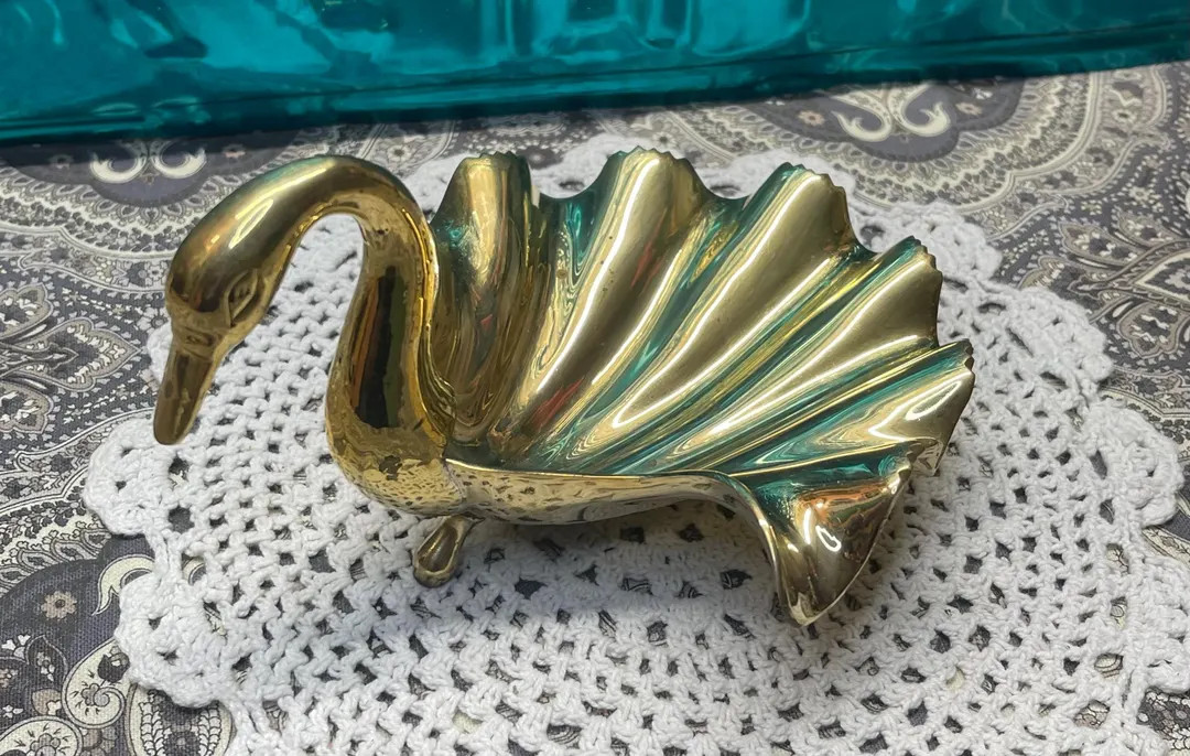 Vintage Footed Brass Swan Dish- Aged - Etsy | Etsy (US)