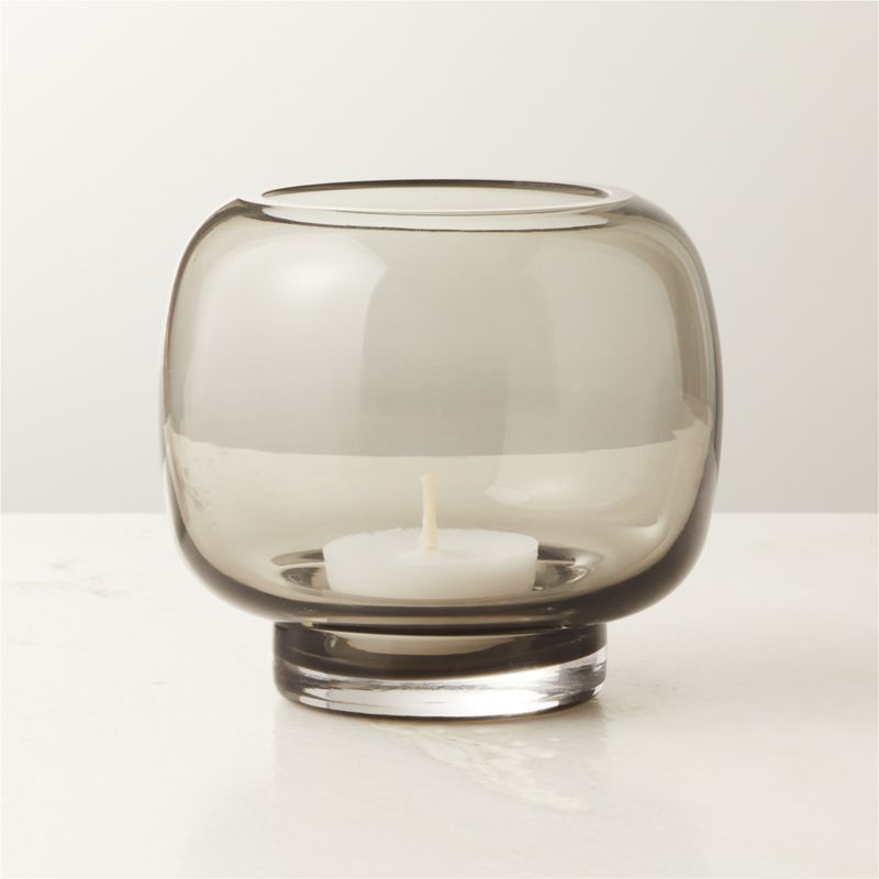 Coco Round Smoked Grey Glass Modern Votive Candle Holder + Reviews | CB2 | CB2
