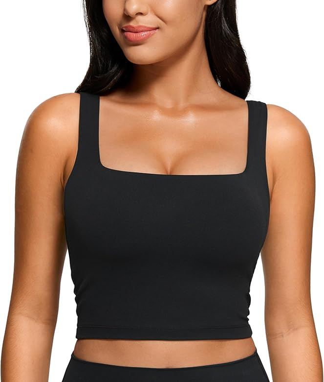 CRZ YOGA Butterluxe Womens Square Neck Longline Sports Bra - Workout Crop Tank Tops Padded Yoga C... | Amazon (US)