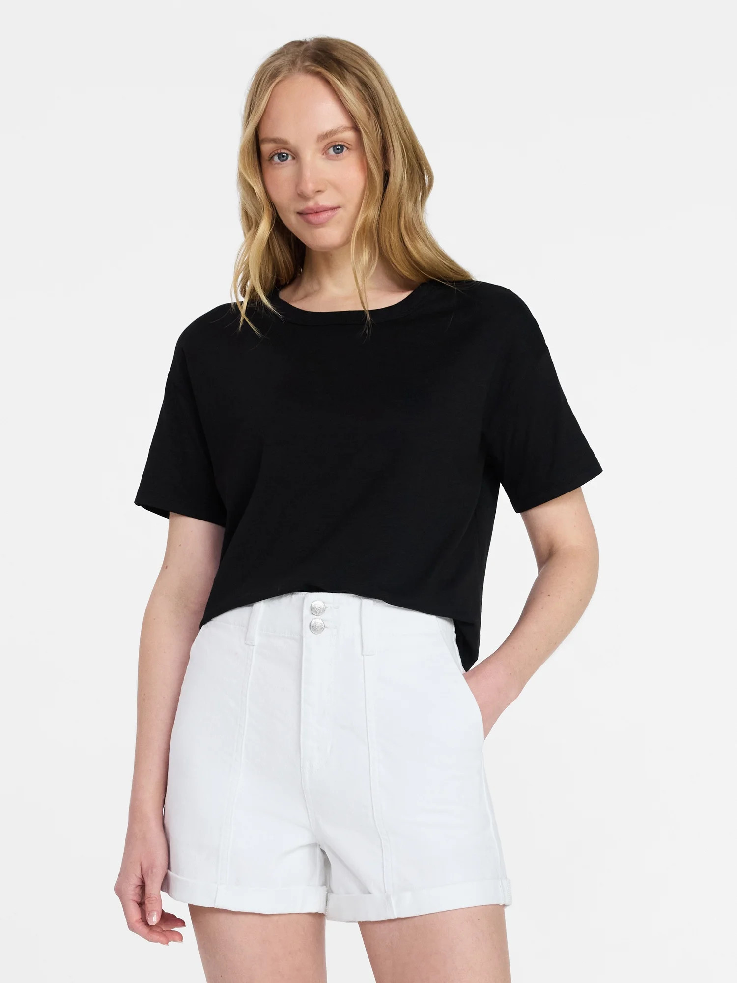 Time and Tru Women's Boxy Slub Tee with Short Sleeves, Sizes XS-XXXL | Walmart (US)