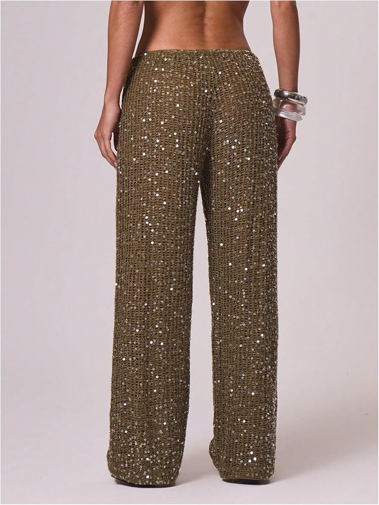 WDIRARA Women's Sequin Crochet Cover Up Pants Hollow Out Beach Pants Swimwear | Amazon (US)