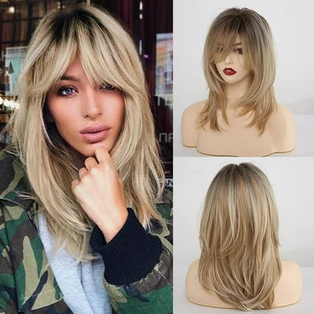 DOPI Brown Mixed Natural Blonde Wavy Ombre Synthetic Hair Wigs With Bangs For Women(2Pack) | Walmart (US)