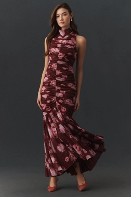 BHLDN Mesh Ruched Sleeveless Maxi Dress | Anthropologie (US)