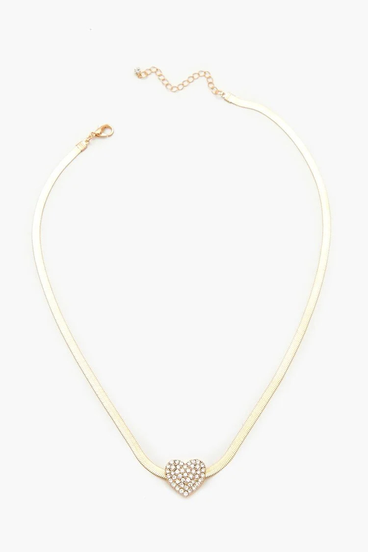 Women's Rhinestone Heart Pendant Necklace in Gold/Clear | Forever 21