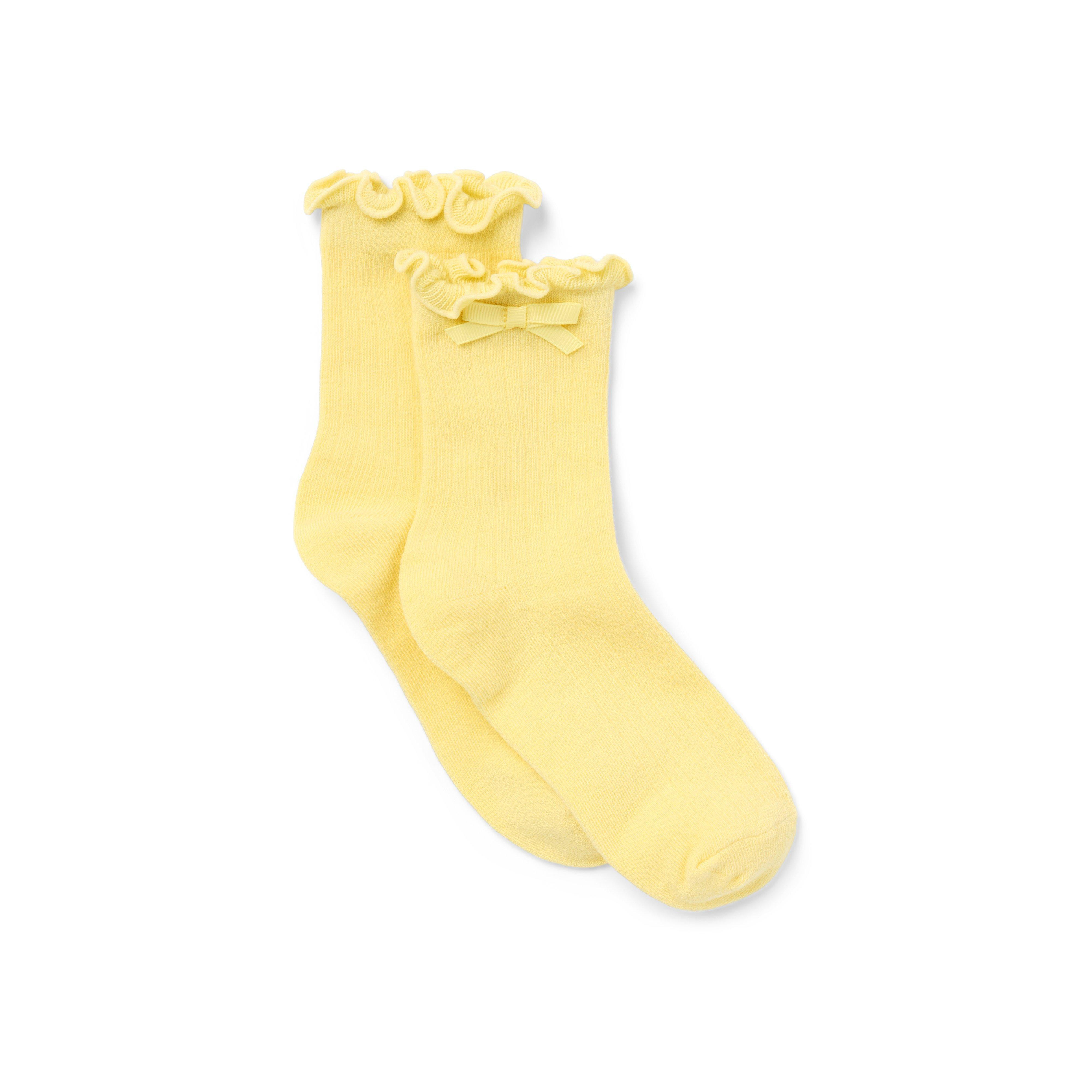 Janie and Jack | Ruffle Cuff Bow Sock - Yellow / 2-5 | Janie and Jack