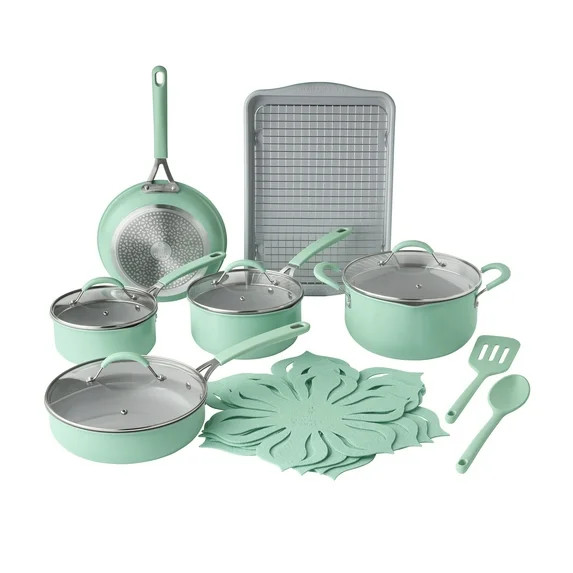 The Pioneer Woman Sutton 17-Piece Non-Stick Aluminum Cookware Set, Pots and Pans w/Bakeware & Ute... | Walmart (US)