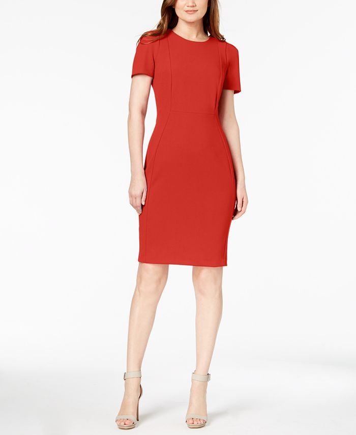 Calvin Klein Seamed Scuba Crepe Sheath Dress & Reviews - Dresses - Women - Macy's | Macys (US)