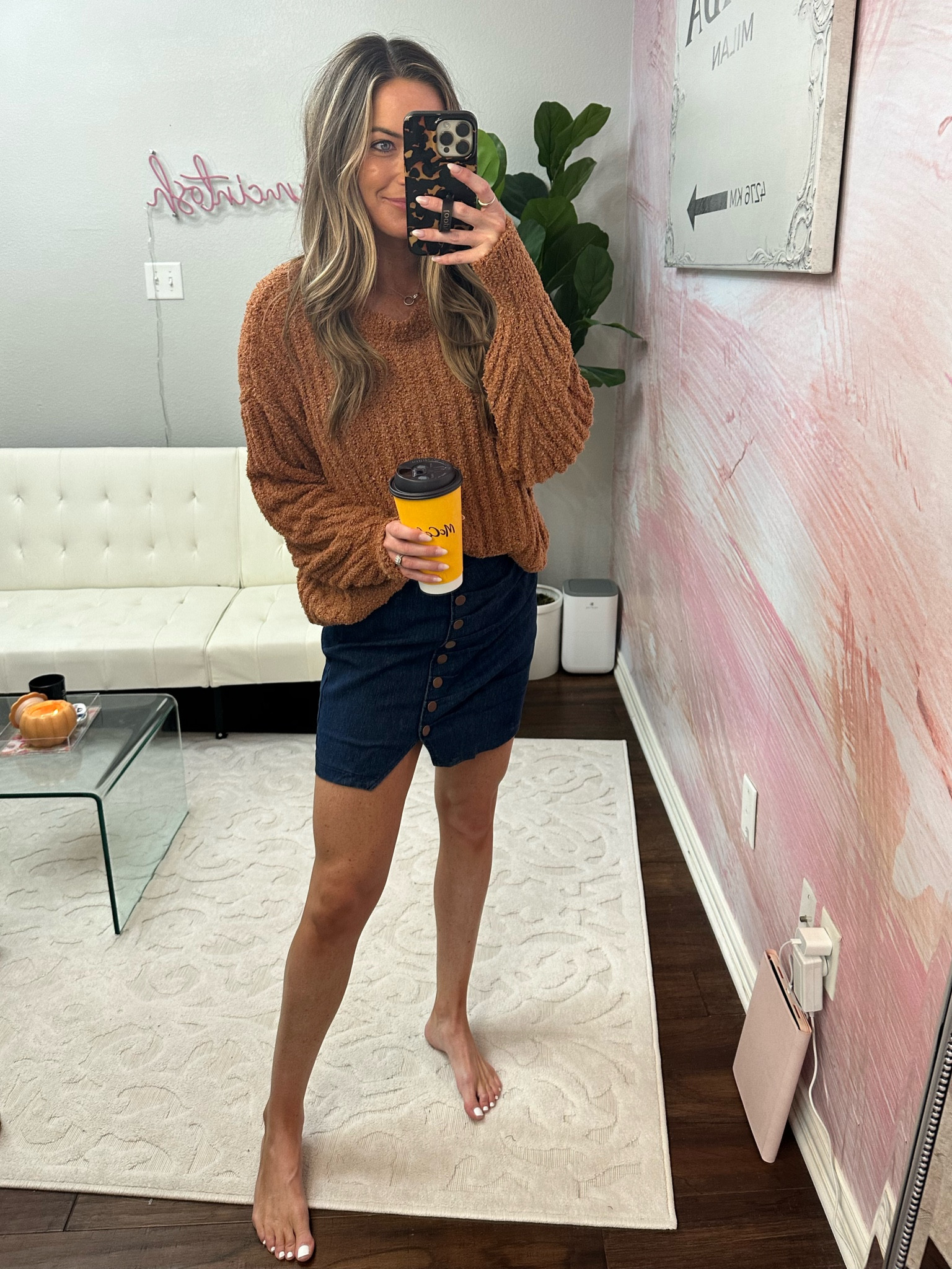 Fall outfit on major sale today! Love this sweater— truly the softest material ever! And this denim skirt is adorable! zips up in the back! Wearing medium in both 

#LTKstyletip #LTKSale #LTKSeasonal