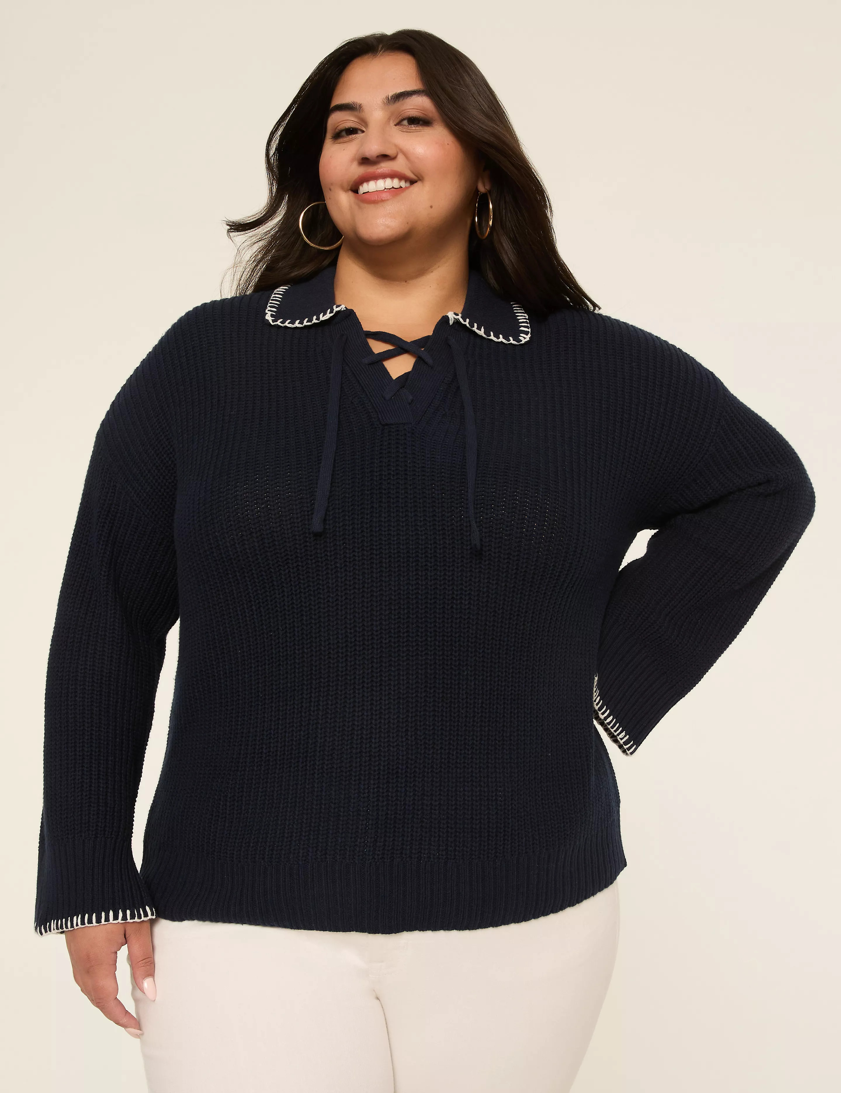 Bracelet Sleeve Tie Polo Sweater | Lane Bryant (US)