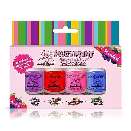 PIGGY PAINT 100% Non-toxic Girls Nail Polish - Safe, Chemical Free Low Odor for Kids, SCENTED 4 P... | Amazon (US)
