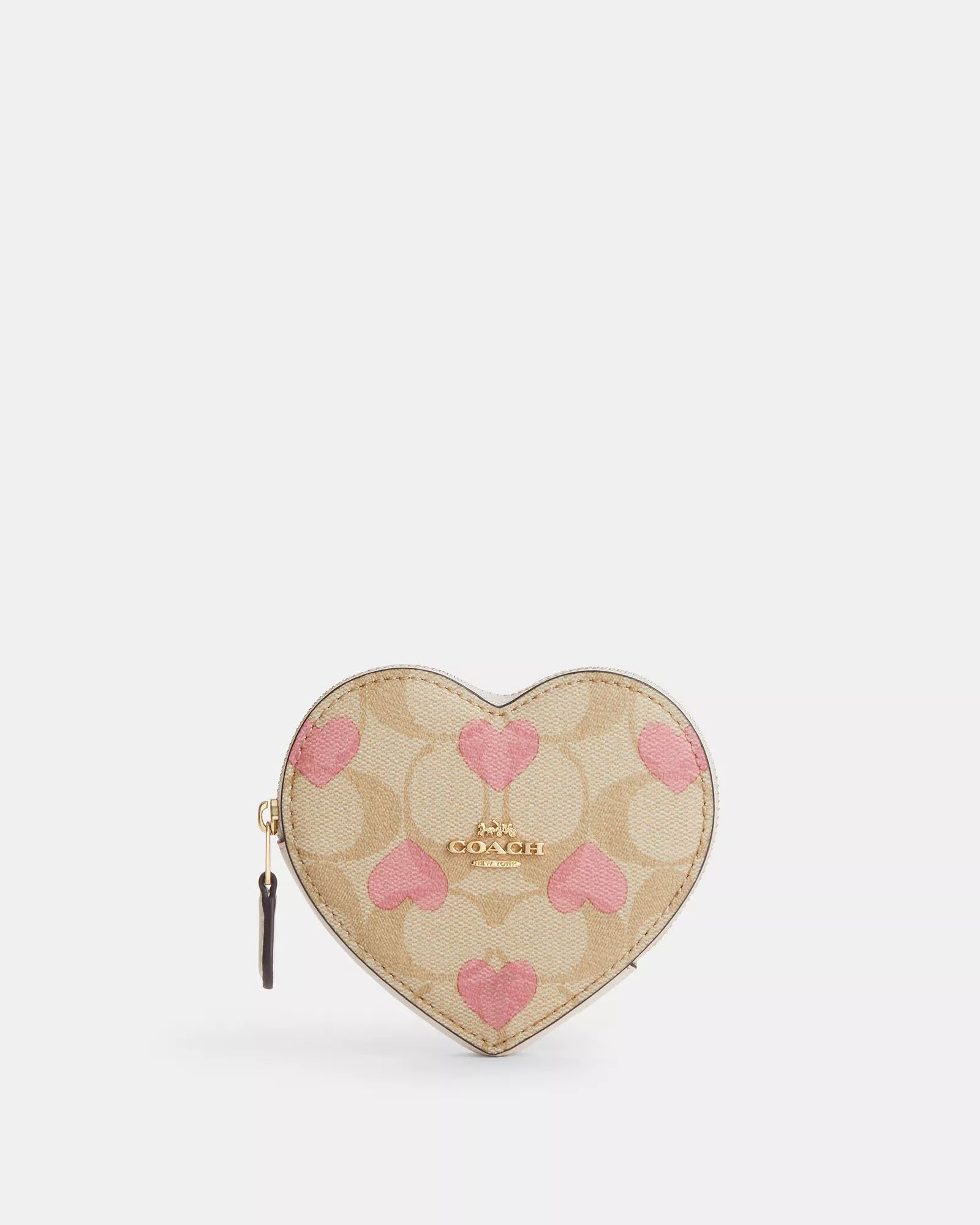 Heart Coin Case In Signature Canvas With Heart Print | Coach Outlet