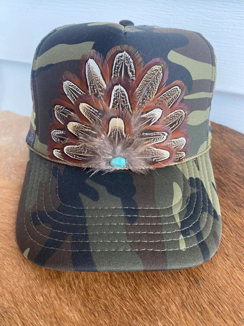 Camo Feather Trucker Hat: Handmade not a patch | Etsy (Global)