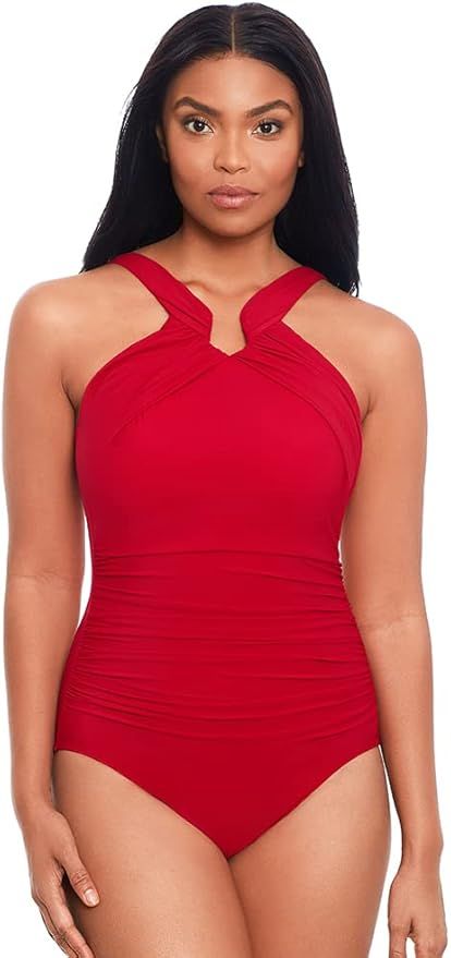Miraclesuit Women's Swimwear Rock Solid Aphrodite Tummy Control Halter Top One Piece Swimsuit | Amazon (US)
