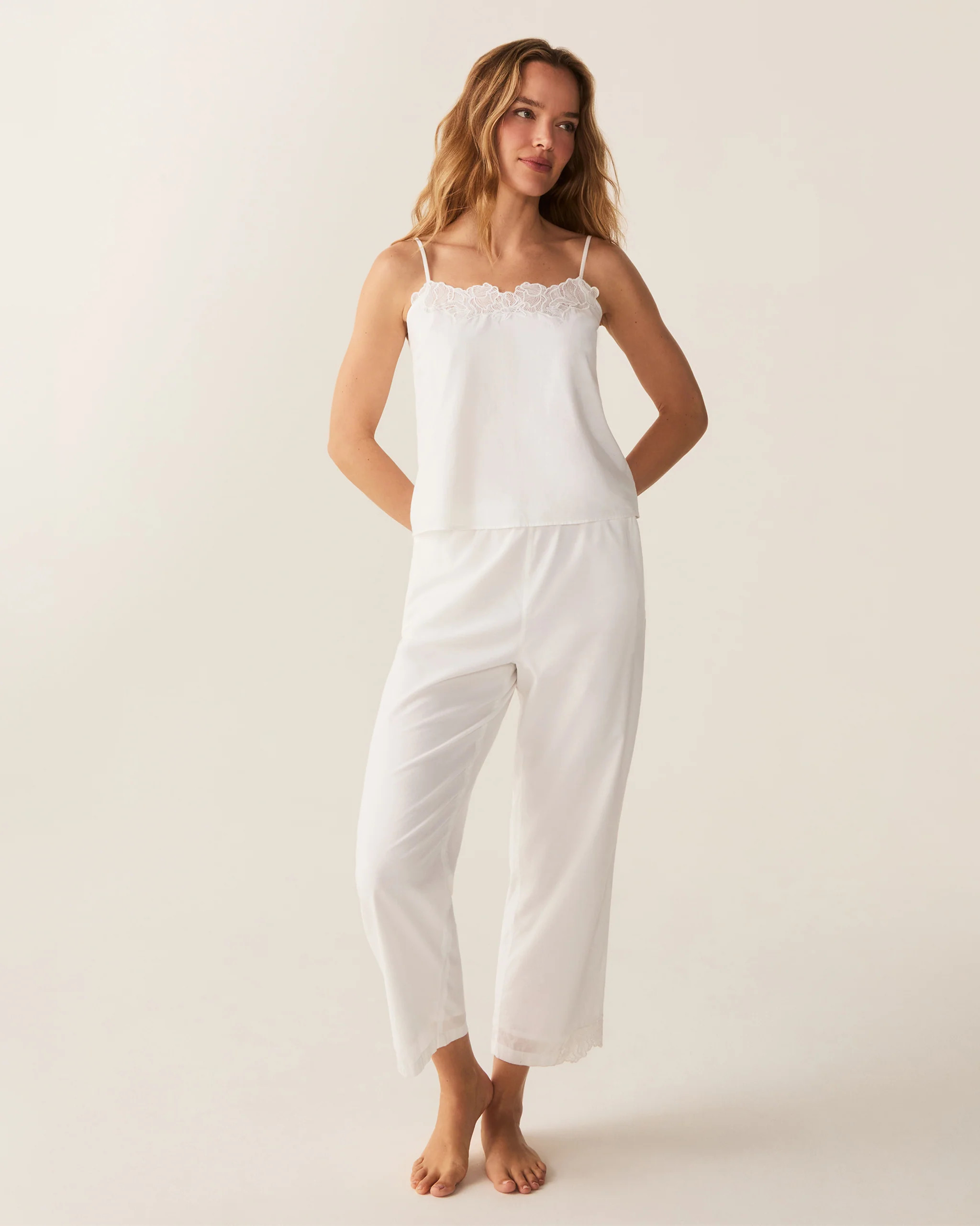 Women's Voile Fleur Cami Pant Set in White | Petite Plume