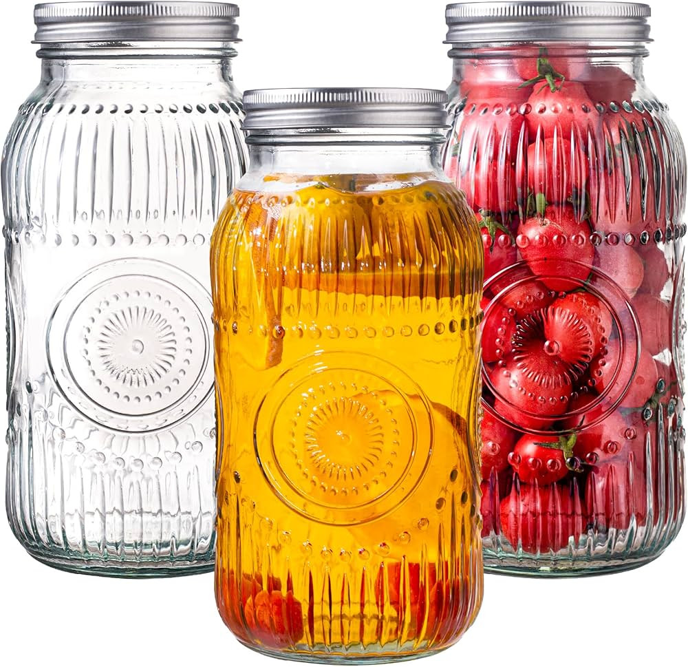 Amzcku 64oz vintage Mason Jars with Lids, Wide Mouth 2 Quart Canning Jar Half Gallon, Safe For St... | Amazon (US)
