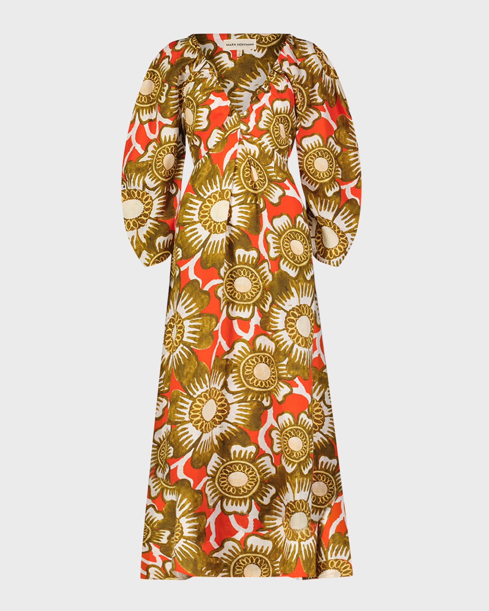 Ophelia Floral Hemp Plunge Maxi Dress | Neiman Marcus