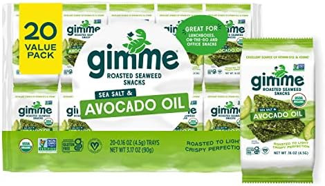 Gimme Seaweed Organic Premium Roasted Seaweed Snacks, Sea Salt & Avocado Oil, 20 Count, Keto, Veg... | Amazon (US)