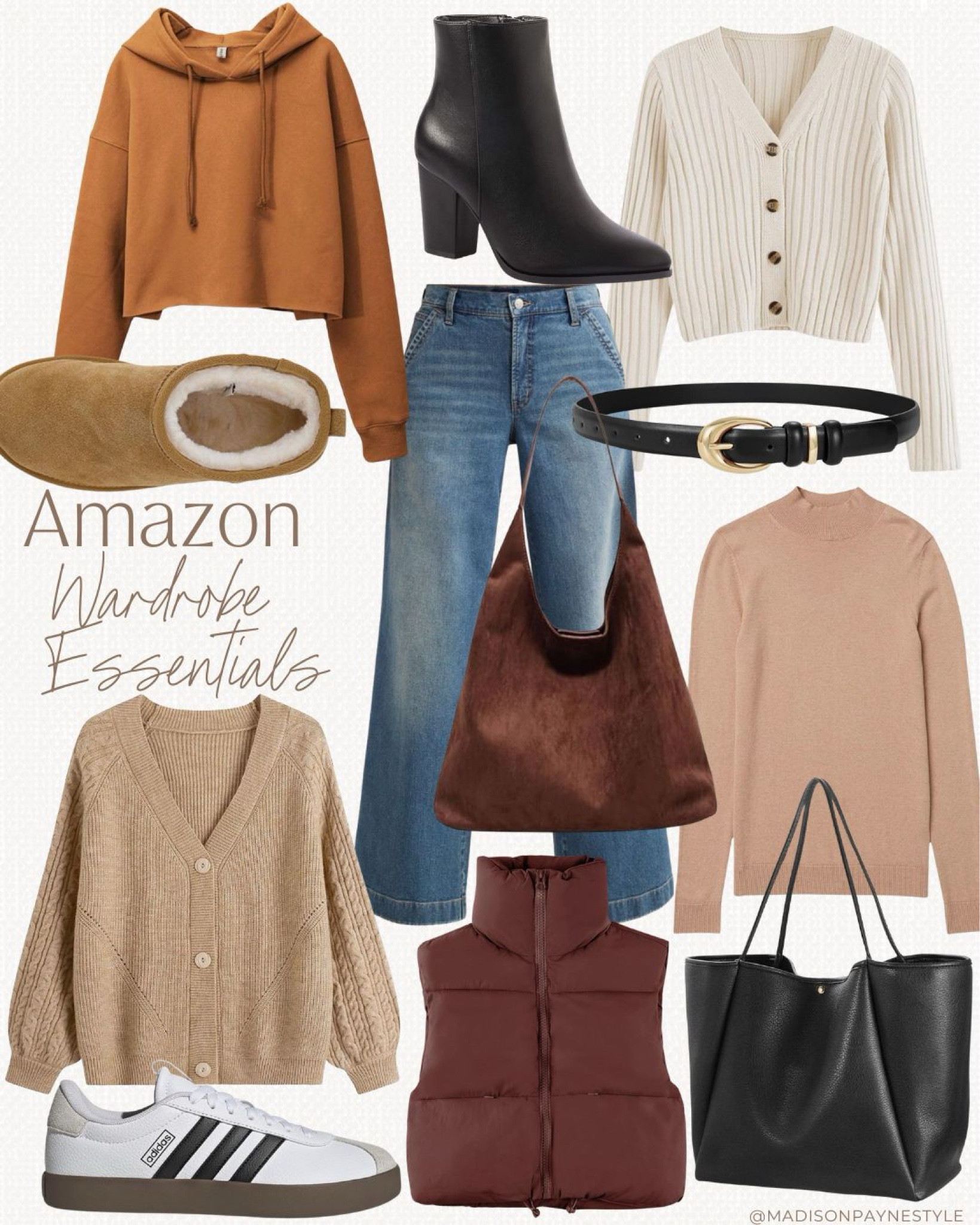 AMAZON Wardrobe Essentials 🤎 everything you need from cardigans, hoodies, and wide leg jeans, to the best accessories like Adidas Sambas, booties, and handbags✨

Amazon, wardrobe essentials, amazon wardrobe essentials, fall outfit, fall fashion, amazon outfit, amazon sweater, amazon handbag, amazon boots, adidas, adidas sambas, amazon cardigan, Madison Payne 

#LTKFindsUnder50 #LTKStyleTip #LTKSeasonal
