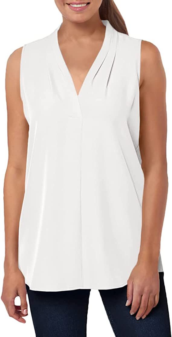 Calvin Klein Sleeveless Blouse – Business Casual Tops for Women (Standard and Plus), Soft White... | Amazon (US)