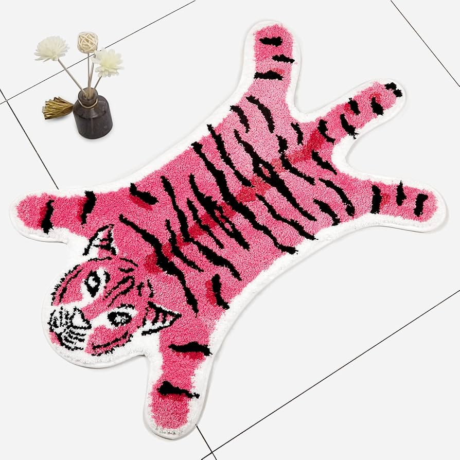 Tiger Shaped Rug Bath Mat Pink Tiger Bathroom Rug Non-Slip Door Mat Animals Printed Area Rug Carp... | Amazon (US)