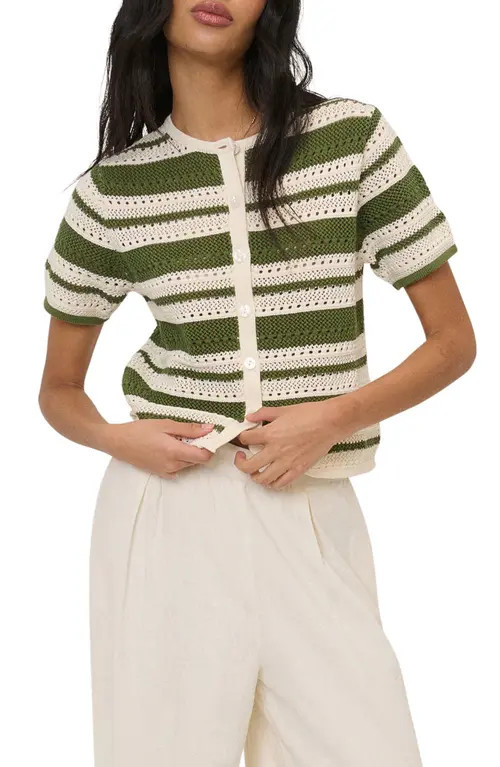 Nobody's Child Open Knit Short Sleeve Cardigan in Green Multi at Nordstrom, Size Large | Nordstrom