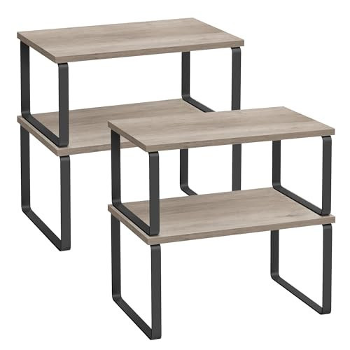 SONGMICS Cabinet Organizer Shelf, Set of 4 Kitchen Counter Shelves, Kitchen Storage, Spice Rack, Stackable, Expandable, Metal and Engineered Wood, Ink Black and Heather Greige UKCS021X02 | Amazon (US)