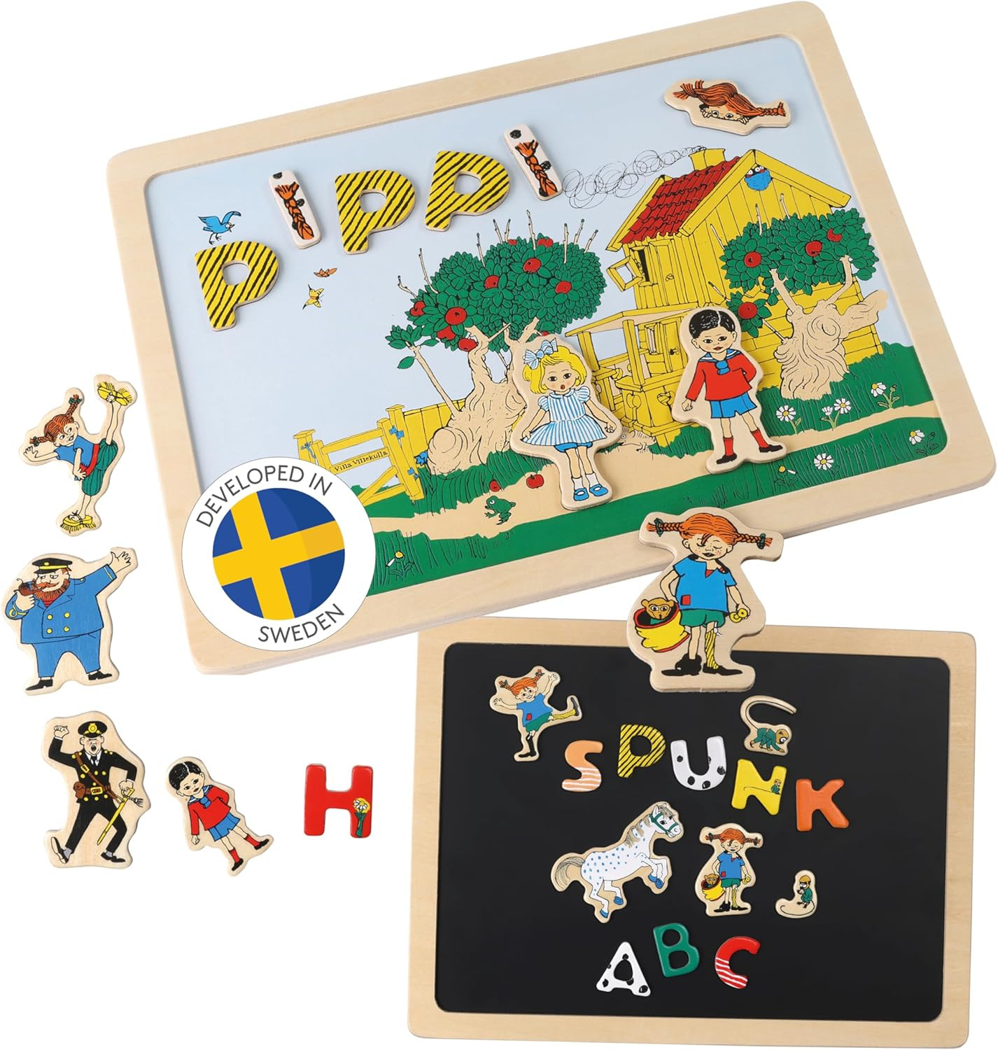 PIPPI LANGSTRUMPF Magnettafel Kinder mit Buchstaben und Zahlen, doppelseitige Magnet Tafel Kind a... | Amazon (DE)
