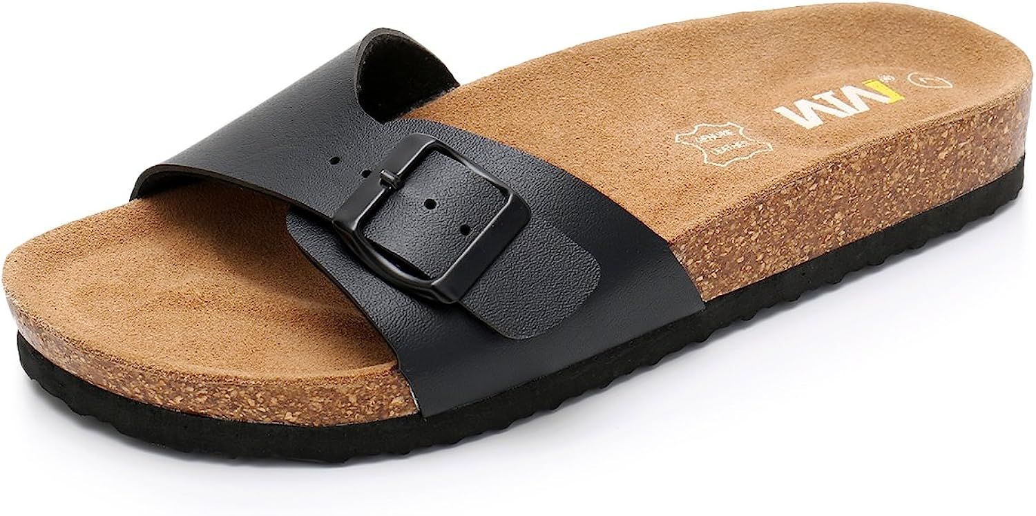 Women's Cork Footbed Sandals - Cow Suede Slide Sandals for Women with Adjustable Strap Buckle Ope... | Amazon (US)