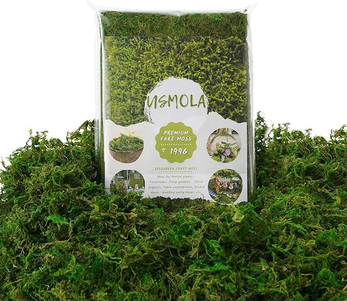 USMOLA 8OZ Fake Green Moss for Crafts, Terrariums, Fairy Gardens & Indoor Plants - Natural Lookin... | Amazon (US)