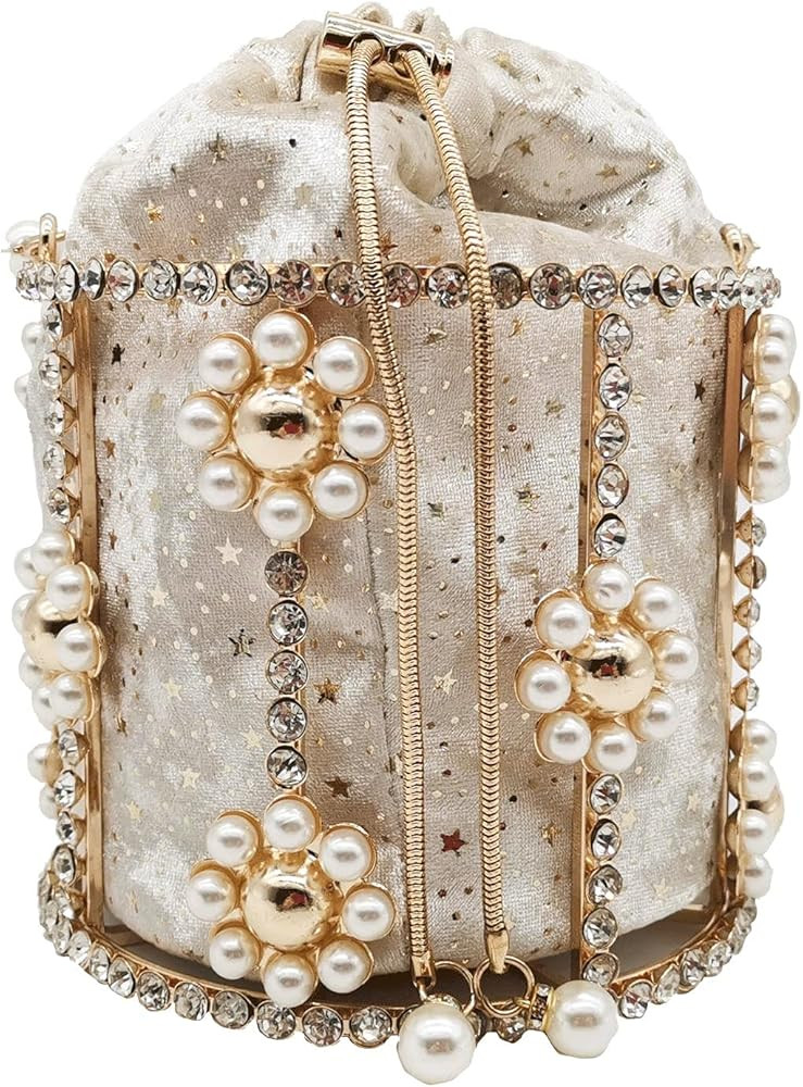 Synthetic Pearl Top-Handle Women Metal Bucket Bag Crystal Evening Purses and Clutches Formal Wedd... | Amazon (US)