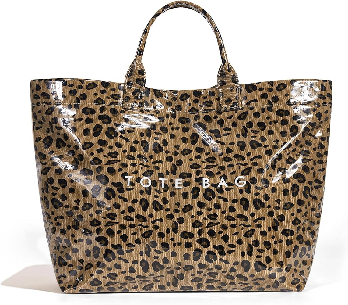 Lushandy PVC Tote Bag for Women Trendy Plastic Tote Bag Leopard Bags Cheetah Letters Print Bags L... | Amazon (US)