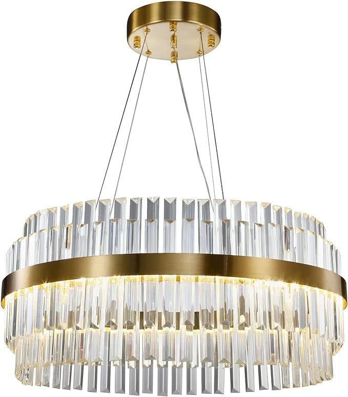 Modern Crystal Chandelier, 2-Tier Crystal Pendant Lighting Fixture in Gold, Round Adjustable Hang... | Amazon (US)