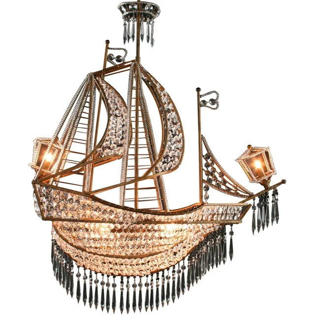 New Large Sailing Ship Crystal Chandelier, 6 Lights, Glass & Antiqued Bronze | Walmart (US)