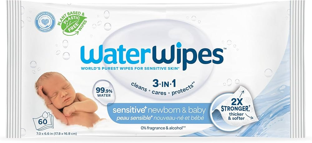 WaterWipes Sensitive+ Newborn & Baby Wipes, 3-In-1 Cleans, Cares, Protects, 99.9% Water, Unscente... | Amazon (US)